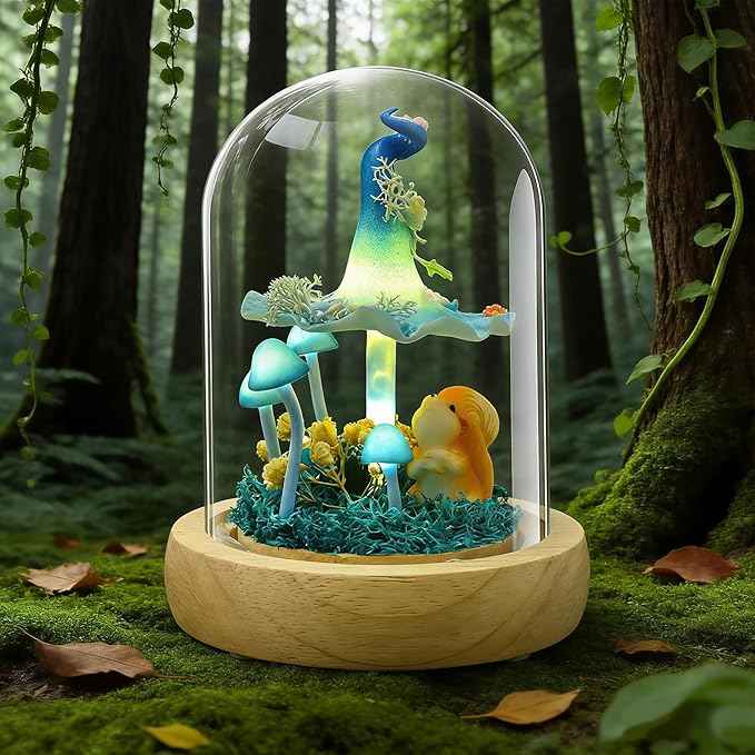 QUELIEN Mushroom Lamp,Mothers Day Mom Gifts for Mom,Light Up Mushroom in Glass Dome,Birthday Party Decorations,Ideal Birthday Gift,GirlfriendGift