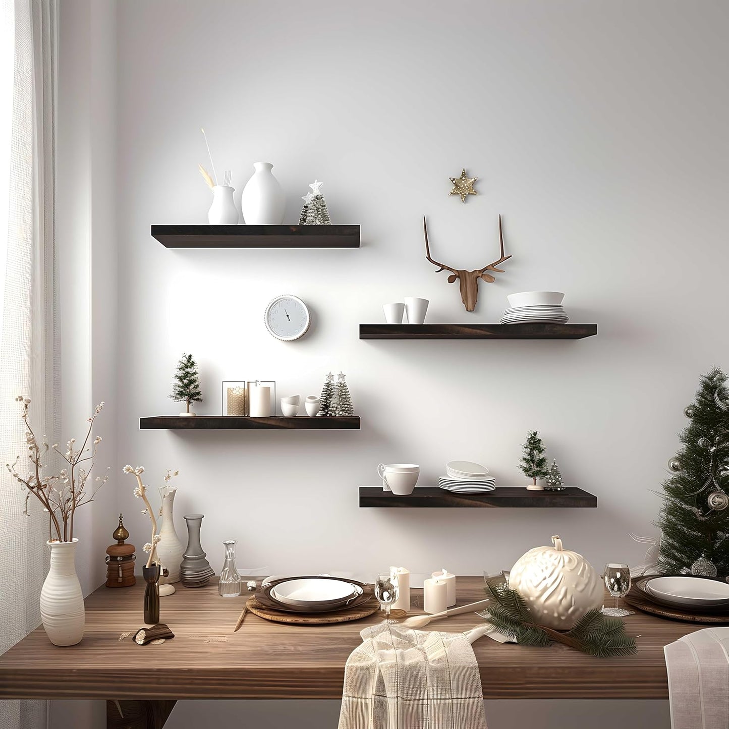 Brown Wood Floating Shelves for Wall Rustic Wall Shelves for Bedroom Set of 6 - Décor Diaries