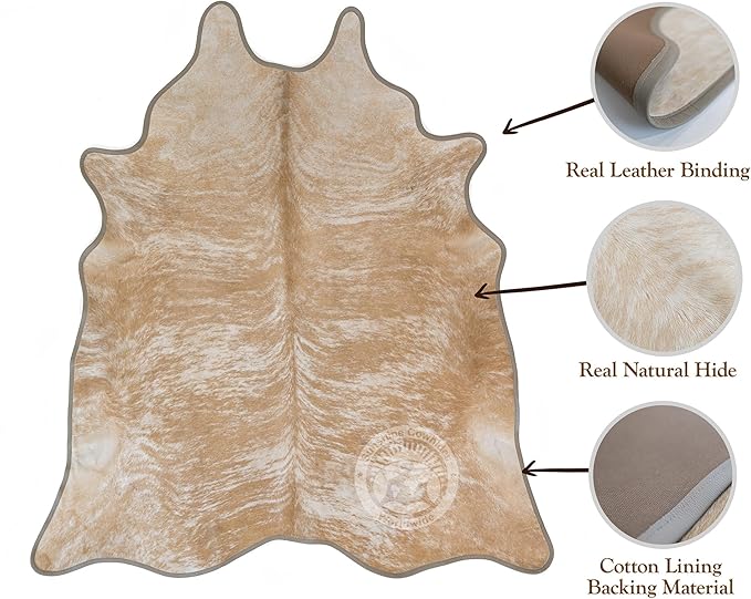 Sunshine Cowhides 100% Genuine Palomino White Cowhide Rug - Modern Style Animal Skin Rug & Floor Carpet for Living Room, Bedroom, Kitchen & More - Large (6x6-7ft)