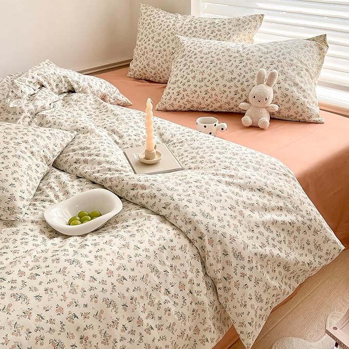 Vintage Garden Floral Comforter Set Full Size Fluffy Soft Microfiber Pink Floral Printed Bedding Comforter Set Cute Botanical Flower Comforter Full with 2 Pillowcases Boho Cottagecore Comforter Set