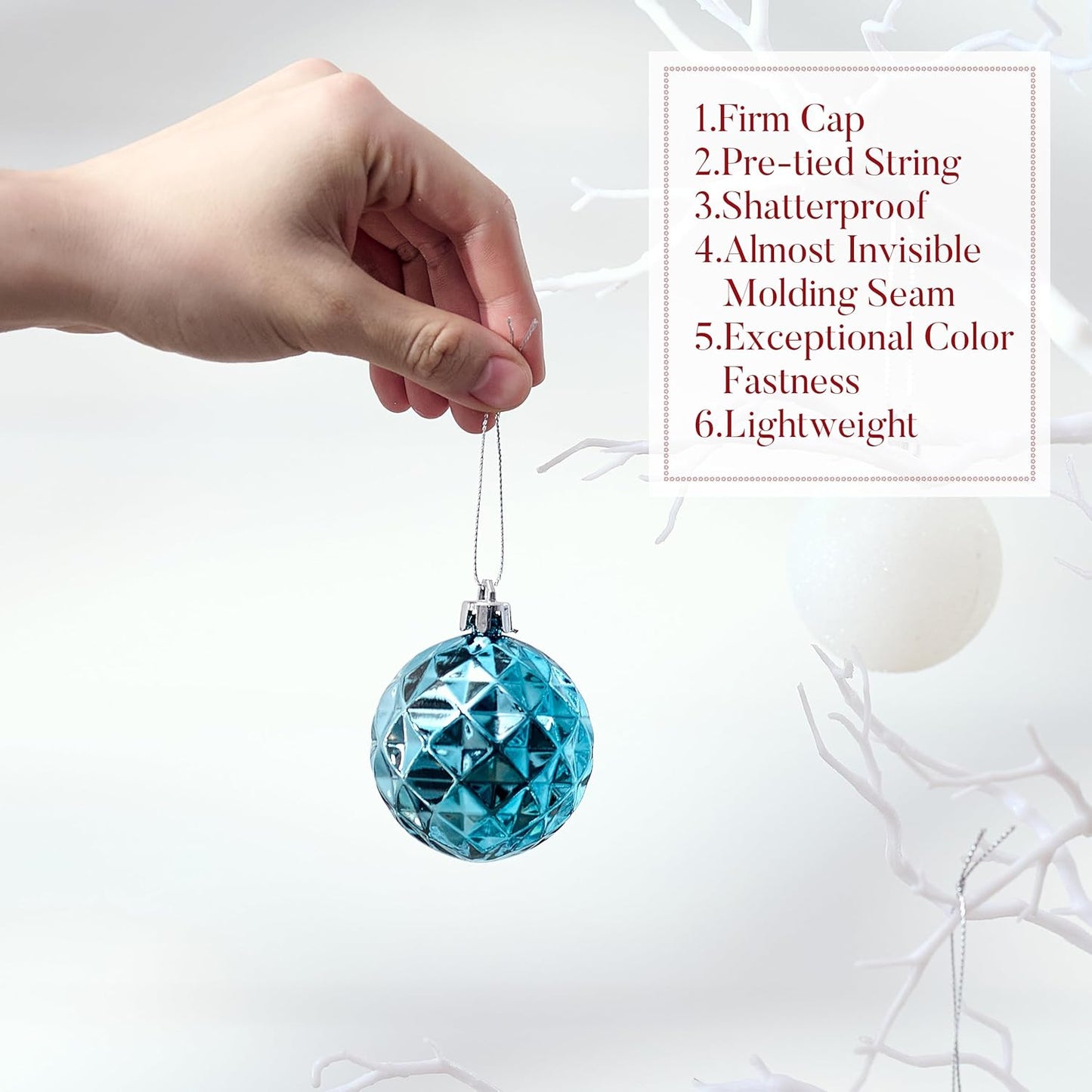 Valery Madelyn Christmas Ornaments Tree Decorations Set for Fall Halloween, 24ct Light Blue Silver Shatterproof Ball Ornaments, 2.36" Hanging Ornament Bulk for Xmas Holiday Party Decor