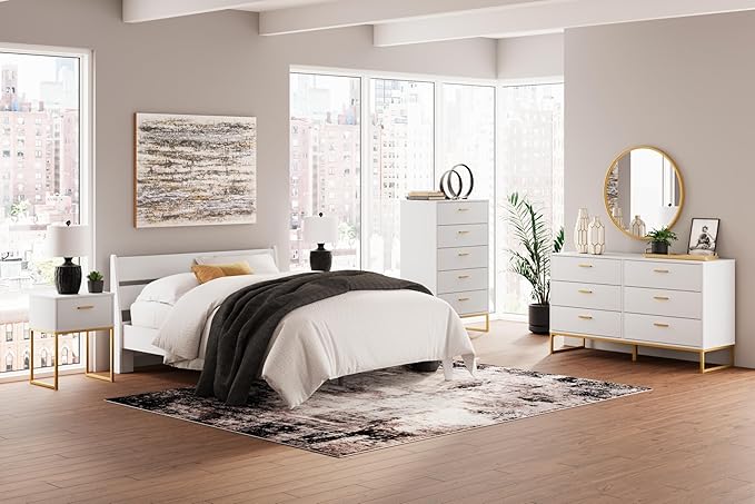 Signature Design by Ashley Socalle Casual Queen Panel Platform Bed, Foundation or Box Spring Not Needed, White