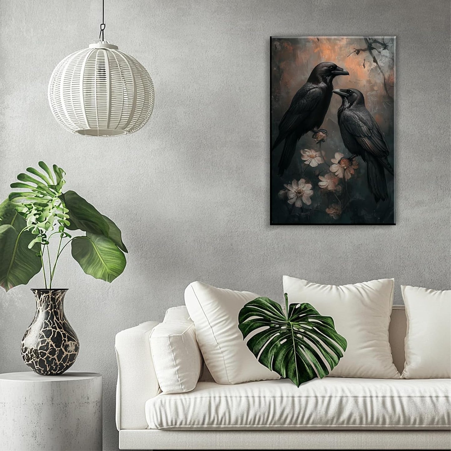 OAAPITI Birds Canvas Wall Art Black Couple Crow Picture Print Vintage Gothic Raven Artwork for Living Room Halloween Home Wall Decor(Artwork-7,16"x24")
