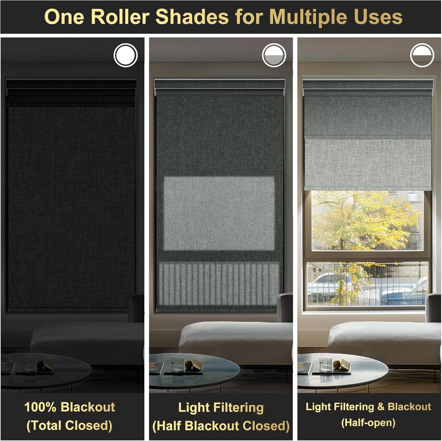 BERISSA Cordless Dual Roller Shades with Cassette Valance - Double Window Shades, Blackout and Light Filtering - Day and Night - Linen Grey, 38 W x 80" H