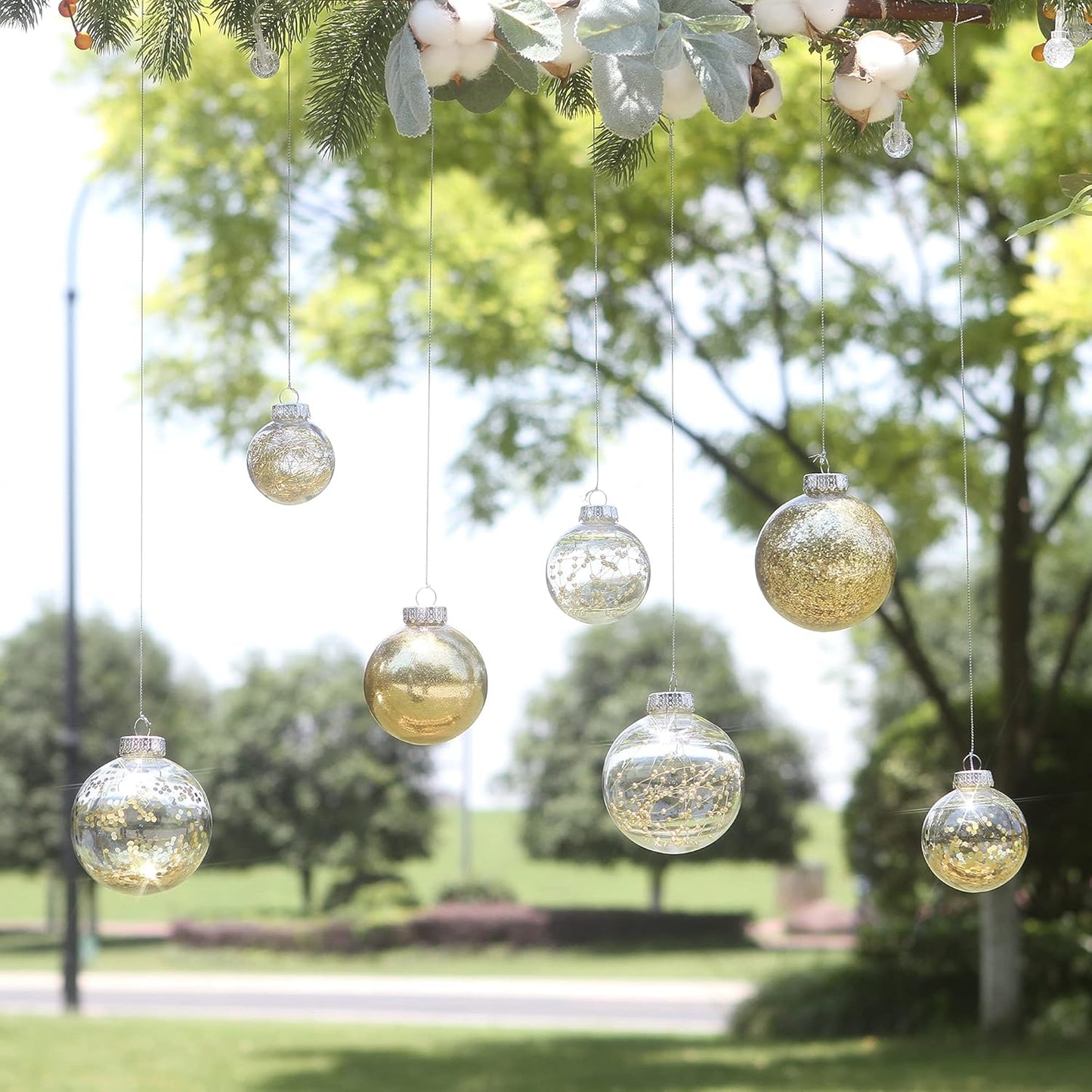 Sea Team Christmas Baubles Set Clear Plastic Shatterproof Multi-Size Decorative Christmas Baubles with Stuffed Delicate Decorations (25 Pieces, Gold)