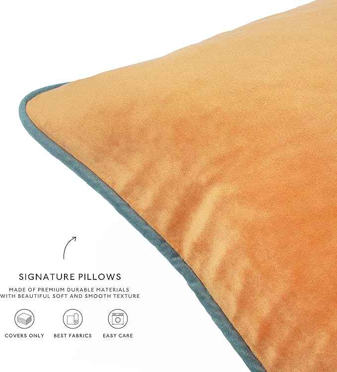 MONDAY MOOSE Decorative Throw Pillow Covers Cushion Cases, Set of 4 Soft Velvet Modern Double-Sided Designs, Mix and Match for Home Decor, Pillow Inserts Not Included (14x14 inch, Orange/Teal)
