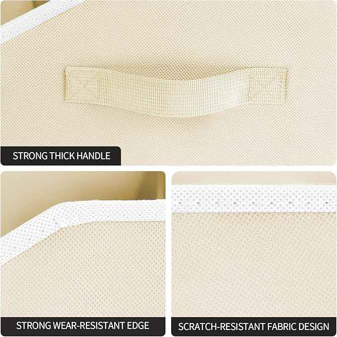 Storage Bins for Shelves - Small Trapezoid Closet Shelf Organizer, Fabric Organization Bins with Handles, Storage Baskets for Clothes, Towel, Purse, 4 Pack, Beige