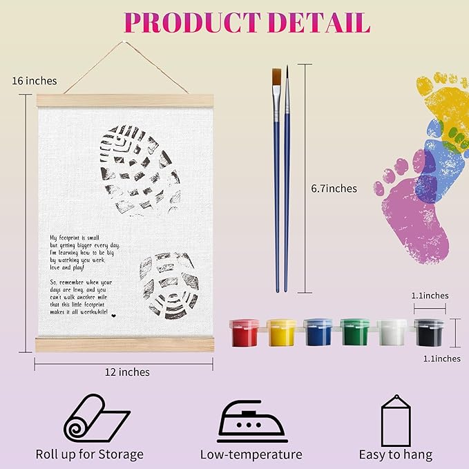 Fathers Day Footprint Art Kit – 12x16 inches Footprint Art Kit with Acrylic Paints – DIY Family Keepsake Craft, Father Daughter Activity, Father's Day Birthday Gifts Fit for Dad, Grandpa, BH07
