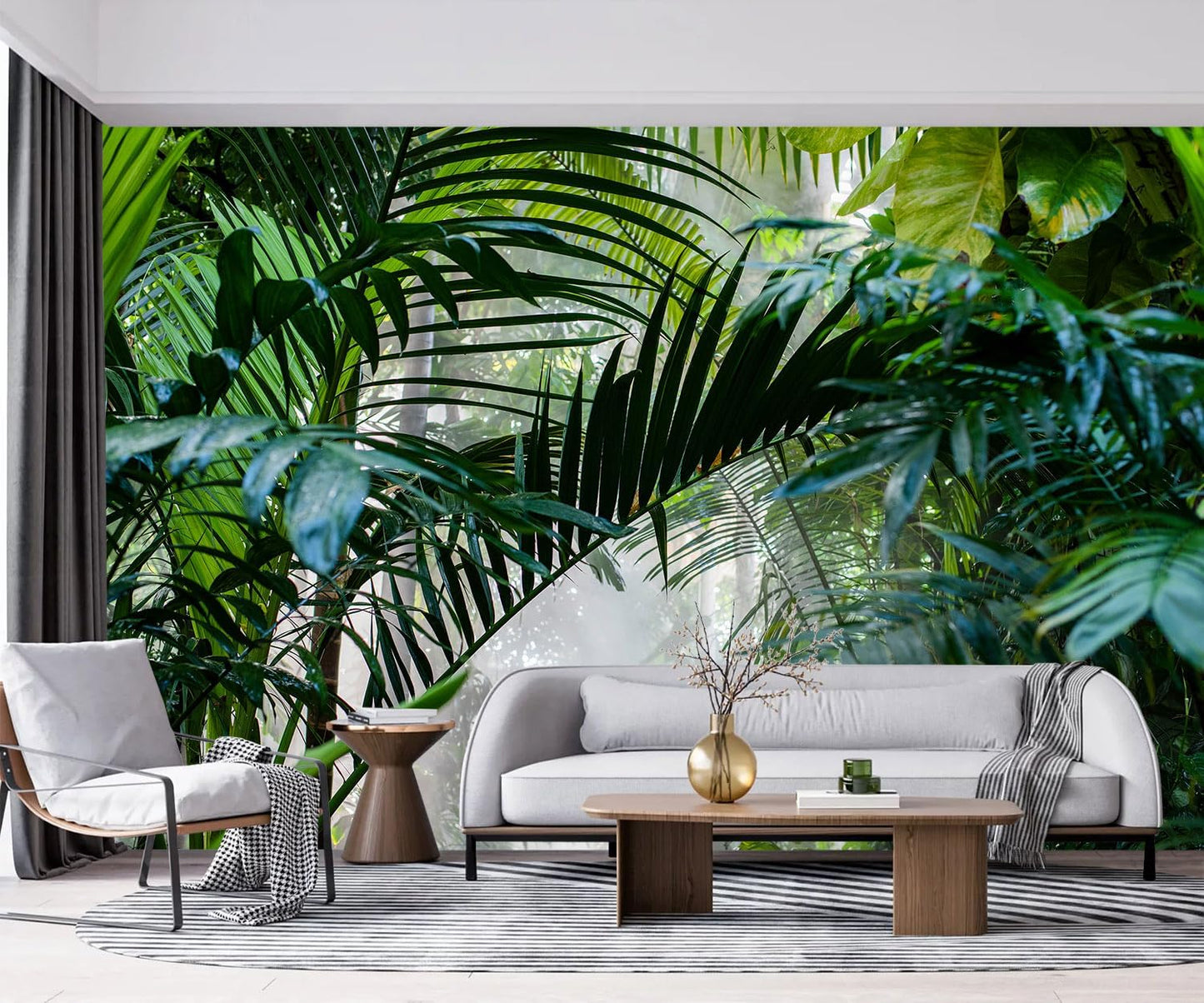 -Rainforest Leaves Fabric Wallpaper Green Trees Mural Bedroom 180" x 115" (Not Peel and Stick)