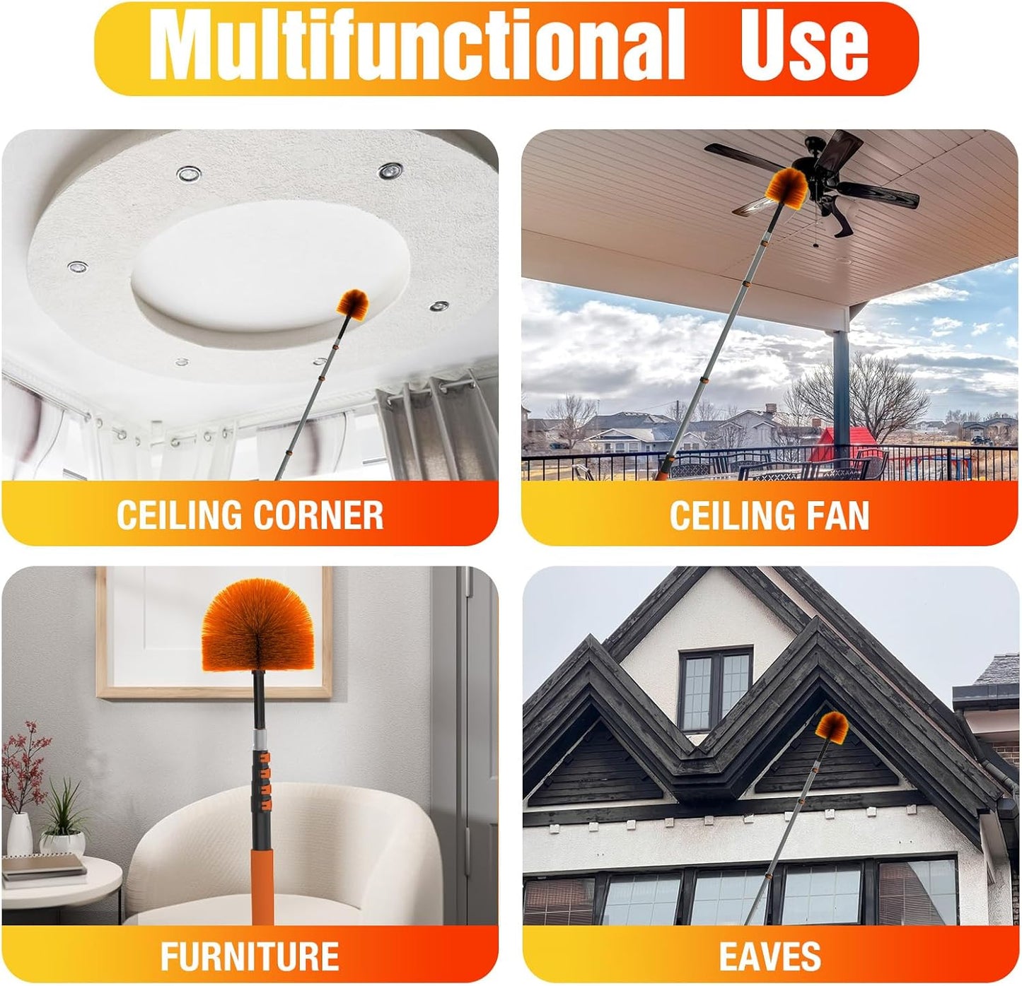 30FT (36FT Reach) Cobweb Duster with Extension Pole, Spider Web Brush for Cleaning Extendable, Professional Ceiling and Corner Dusters for Outdoor Indoor Use