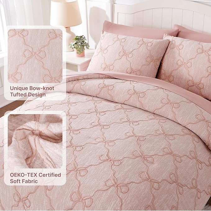 Twin Comforter Set with Sheets for Girls-5 Pieces Twin Bedding Sets with Pink Comforter, Sheets, Pillowcase & Sham for Kids (Pink Diamond, 66" X 86")