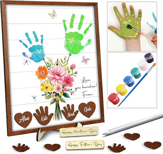 12" DIY Handprint Kit with Non-Toxic Paints, Mothers Day Father's Day Art Craft Family Keepsake Wooden Frame, Birthday Gifts for Mum, Daddy, Grandparents, Nana, Mimi from Daughter Son HF279