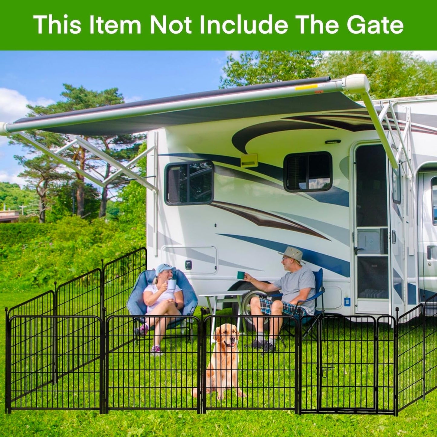Doorless 54in(H) Garden Fence Animal Barrier, 8 Panels Total 17.7 Ft(L) Outdoor Dog Fence, Black Metal Dog Fences for The Yard, Temporary Fencing