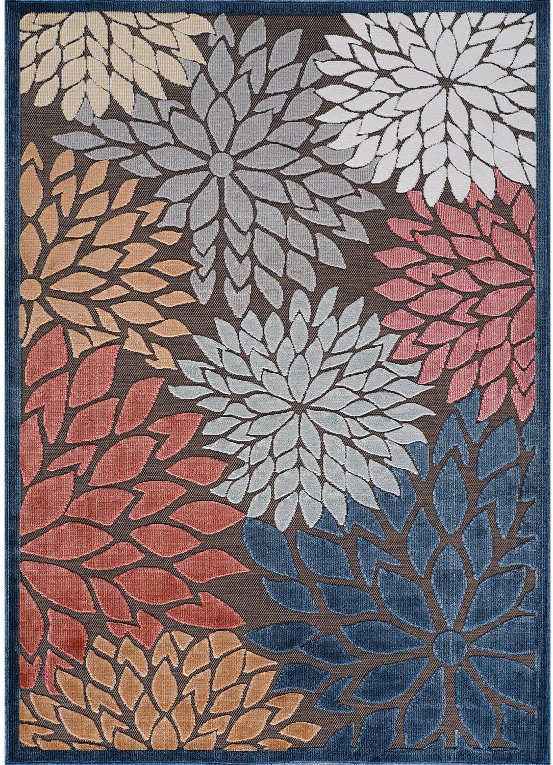Beverly Rug Outdoor Rug 8x10 Modern Floral Tropical Area Rugs for Indoor and Outdoor Patio Easy to Clean Non Shedding Living Room Porch Garden Washable Outside Carpet (8 x 10 Brown)