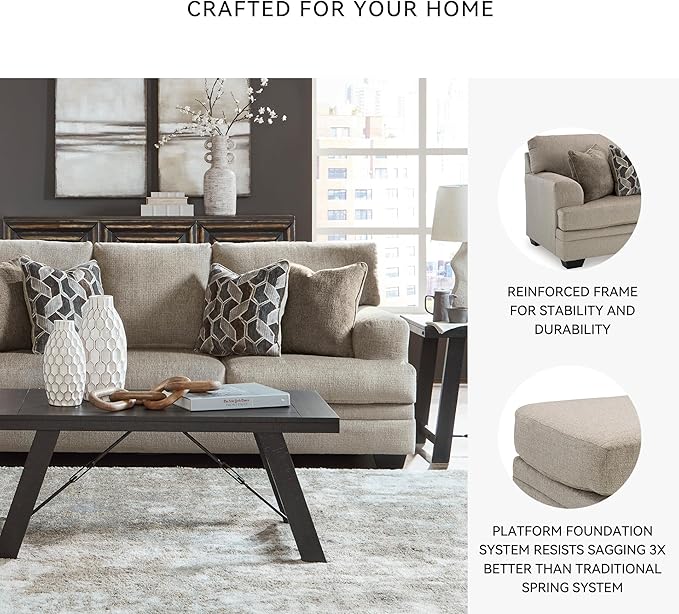 Signature Design by Ashley Stonemeade Casual Sofa with 4 Toss Pillows, Light Brown