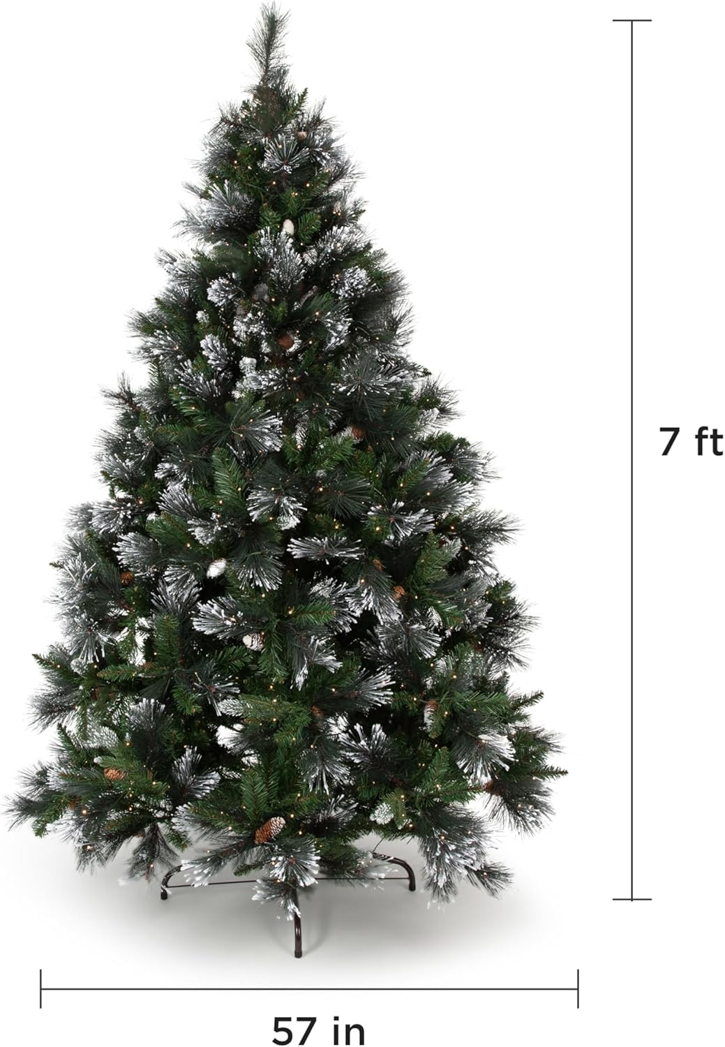 Papyrus Frosted 7 ft Pre-Lit Artificial Christmas Tree, Carolina Pine, Pine Cones, Warm White Lights, Includes Stand and Storage Bag