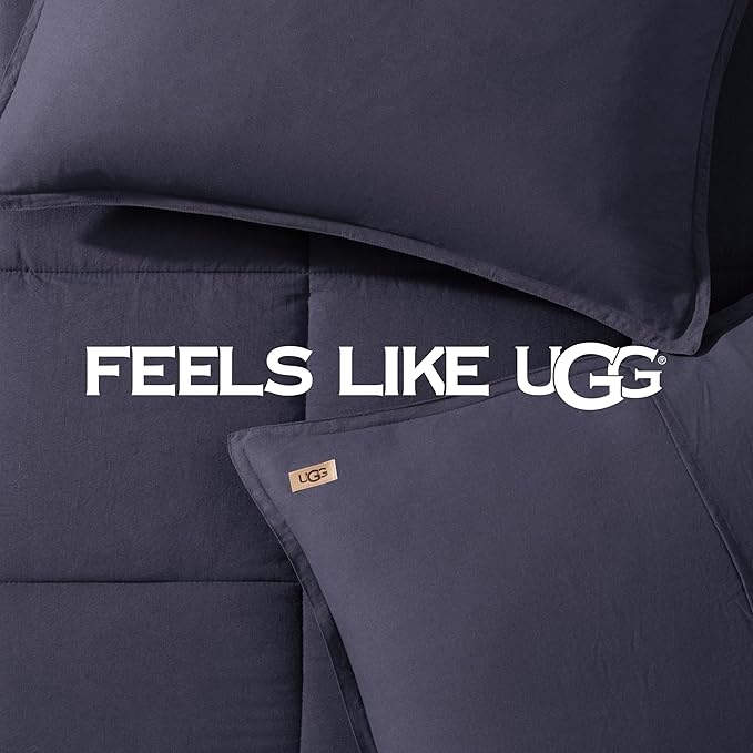 UGG Leonora Comforter Set with 2 Pillow Shams Lightweight Down Alternative Blanket Reversible Cozy Warm All Season Washable and Hypoallergenic Bedding Set, King, Navy Blue