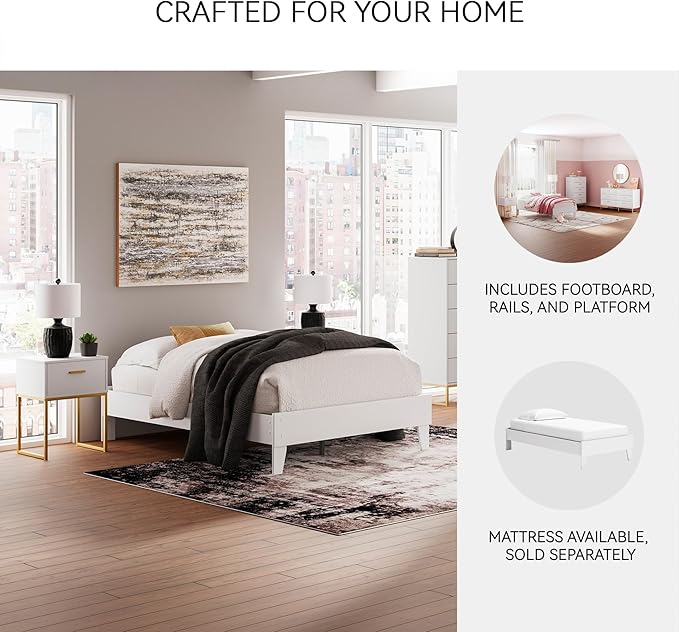 Signature Design by Ashley Socalle Coastal Twin Platform Bed with Metal Slats, No Box Spring Needed, White