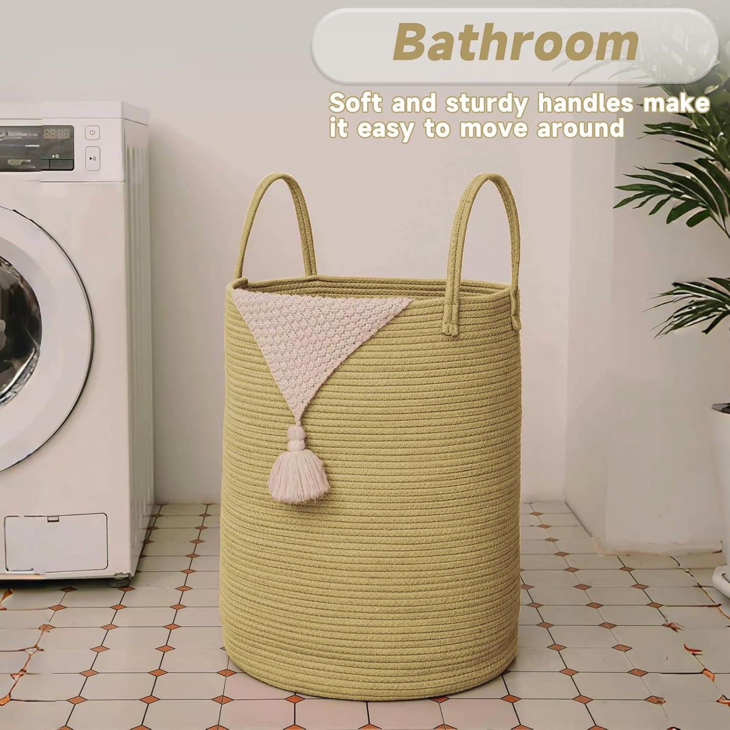 Large Woven Laundry Basket Hamper,80L Cotton Rope Storage Bin for Blankets,Toys and Clothes,Decorative Tall Nursery Hamper for Living Room,Baby Nursery,Bathroom and Bedroom,Jute