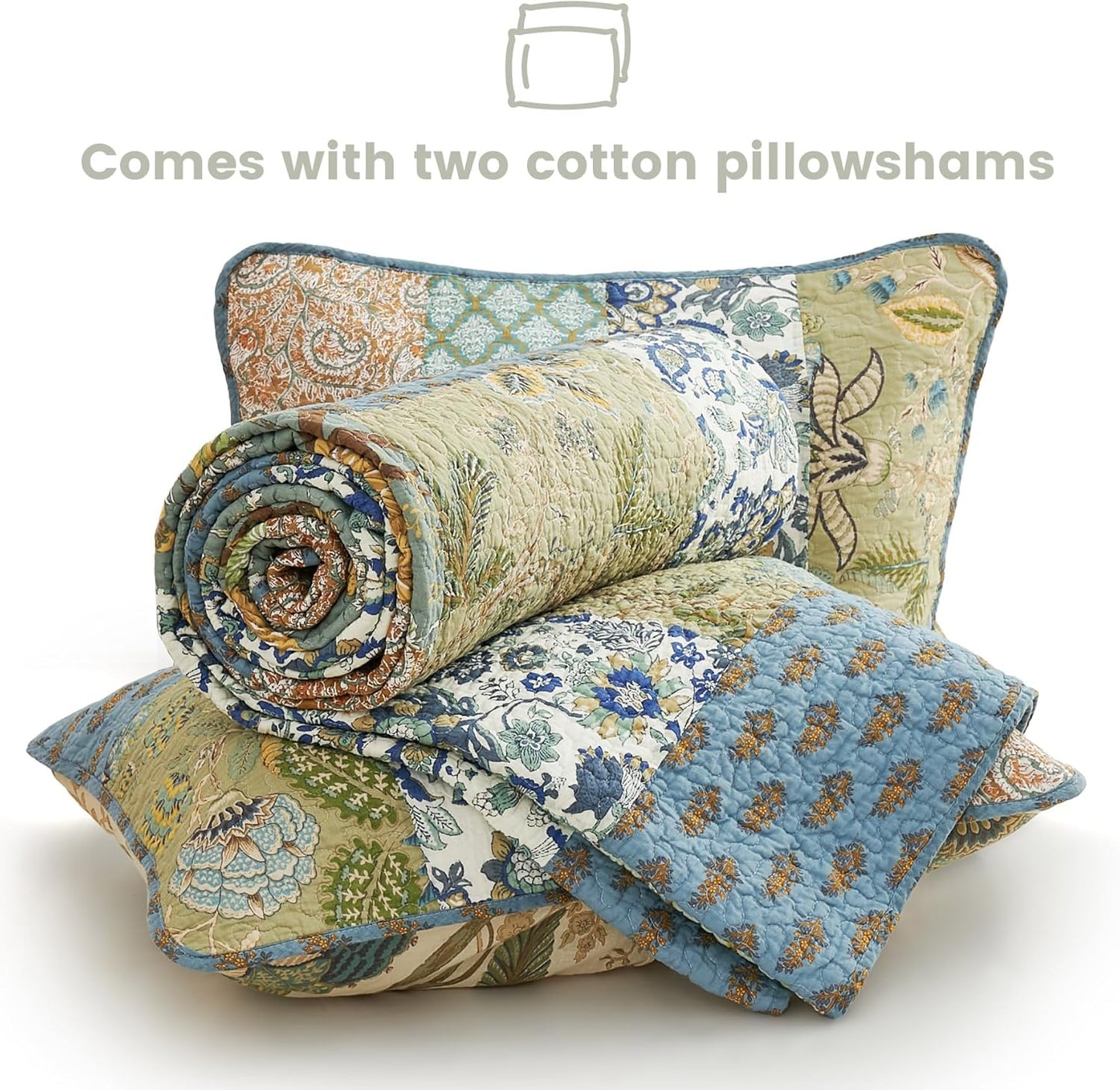 Secgo Twin Size Quilt Size - 100% Cotton Comforter Set Bedding Sets (68 * 86 Inch) with 2 Pillow Shams, Patchwork Reversible Lightweight Bedspread