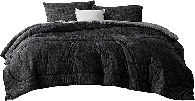 Bedsure Full Comforter Set - Cooling and Warm Bed Set, Charcoal Black Reversible Bedding for All Season, 3 Pieces, 1 Full Size Comforter (82"x88") and 2 Pillow Cases (20"x26")