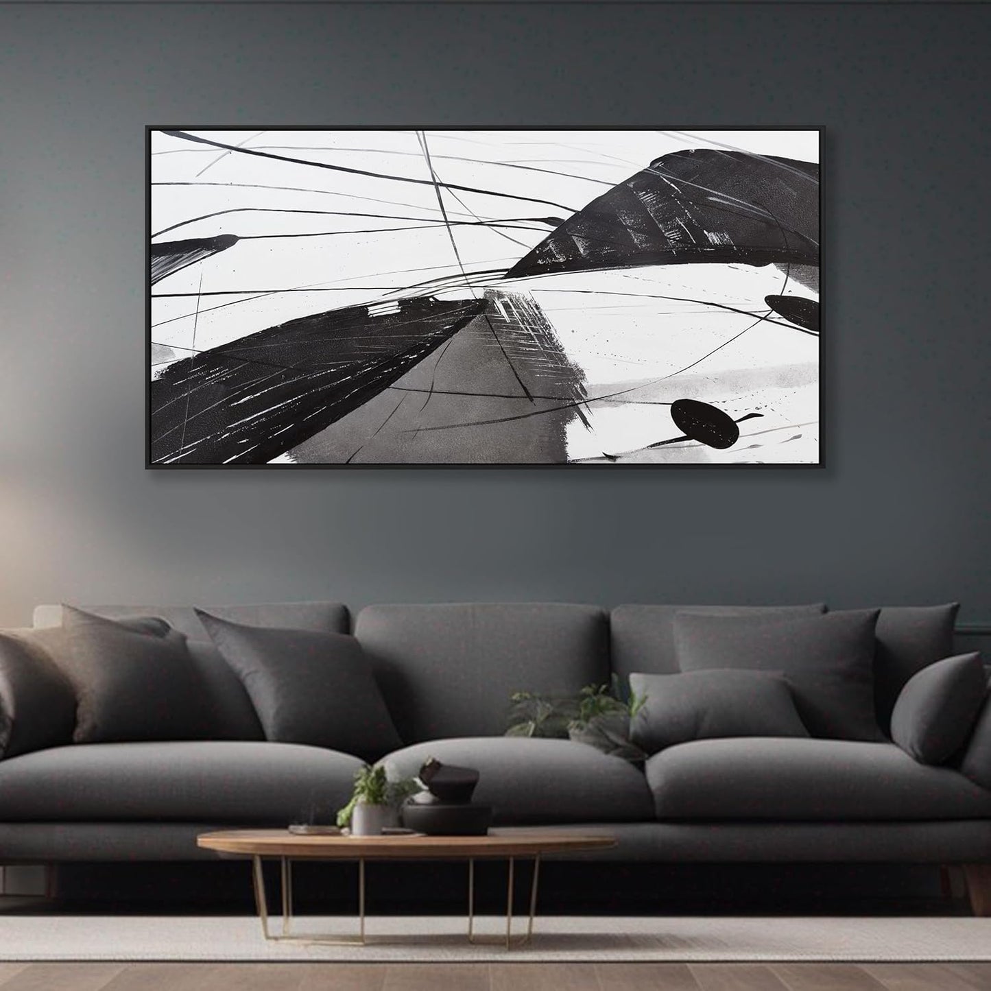 Abstract Canvas Art Home Wall Decor Black and White Abstract Wall Art Framed Artwork Modern Home Wall Decor for Living Room Bedroom Office 24"x48"