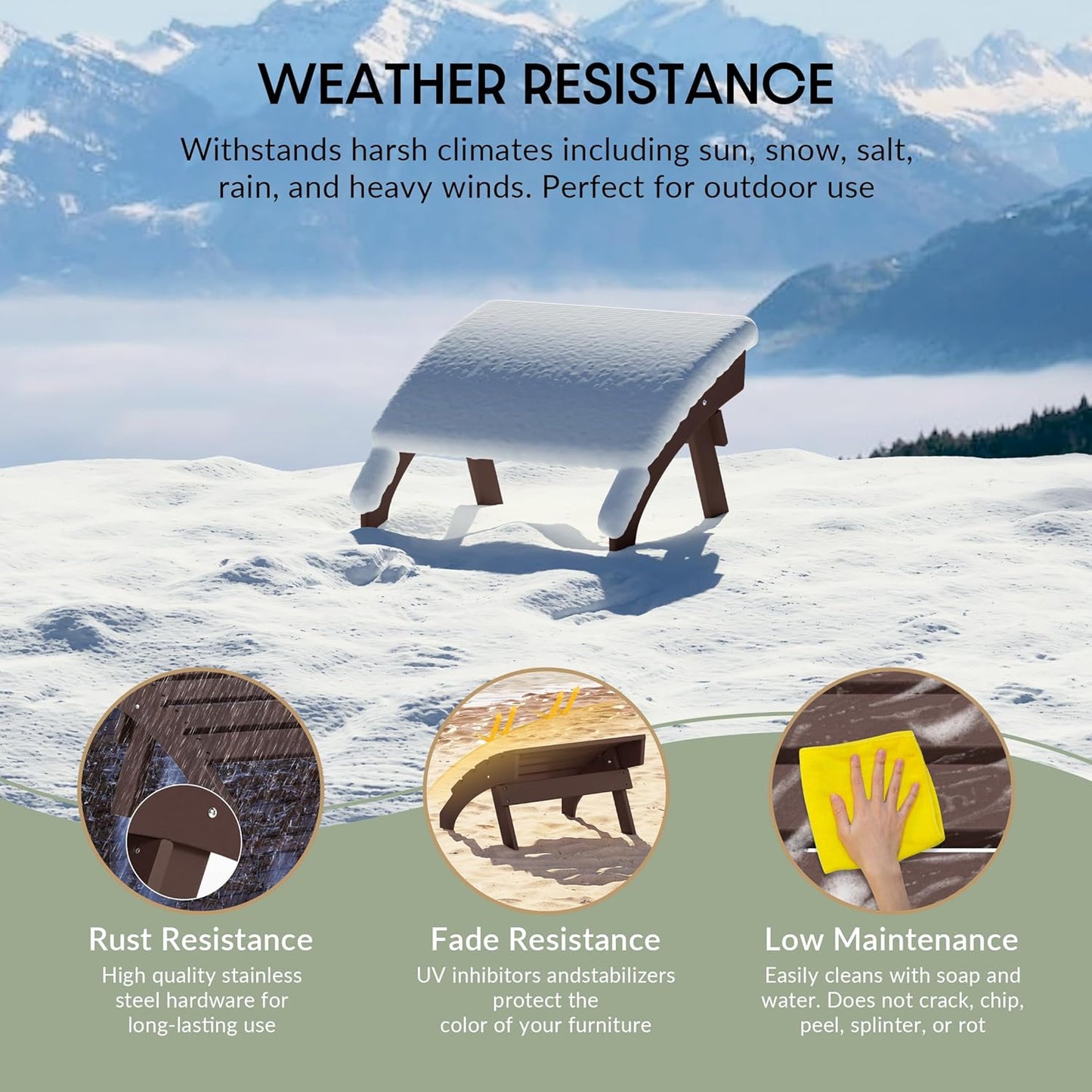 WestinTrends Dylan Outdoor Patio HDPE Adirondack Ottoman Footrest, Dark Brown