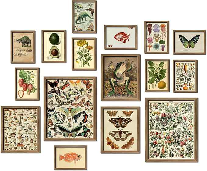16 PCS Vintage Wall Art Decor, Botanical Cottagecore Wall Collage Kit for Bedroom, Farmhouse Posters for Room Aesthetic, Wall Prints Pictures for Living Room, Rustic Dorm Gallery Home Decor