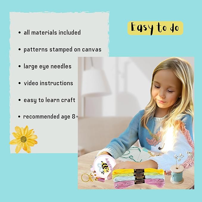 IDDI Cute Creatures Embroidery Kit for Kids. Stamped Cross Stitch Kits for Beginners. Kid Needlepoint. Crafts for Girls 8-12. Easy Crafts. DIY Keychains for Kids. Needlework Kits. Backpack Charms.