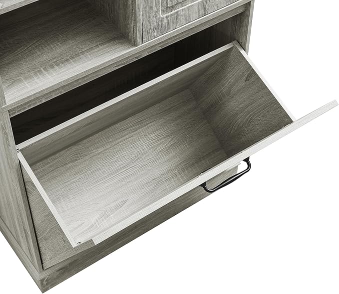 68" Tall Bathroom Storage Cabinet with Two Doors and Laundry Hamper for Home Display Organizer, Adjustable Shelf, Oak