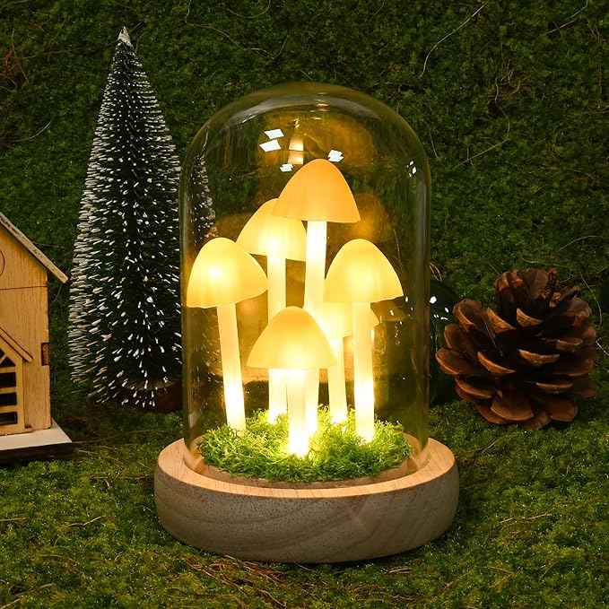 QUELIEN Mushroom Lamp,Mothers Day Mom Gifts for Mom,Light Up Mushroom in Glass Dome,Birthday Party Decorations,Ideal Birthday Gift,Girlfriend Gift