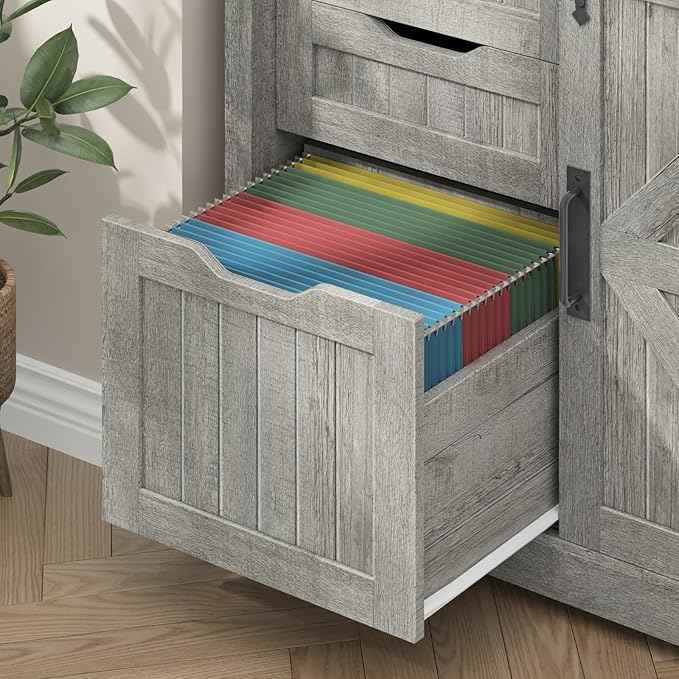 Vabches Lateral File Cabinets with Adjustable Shelf, Farmhouse Filing Cabinet for Home Office, Filing Organization Storage Cabinets with Sliding Barn Door for Hanging Files Letter/A4.