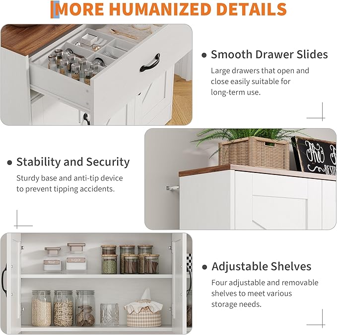 IDEALHOUSE 71" Kitchen Pantry Storage Cabinet with Charging Station, Farmhouse Kitchen Hutch Cabinet with 2 Storage Drawers, Large Food Pantry with Microwave Stand for Dining Room,Living Room,White