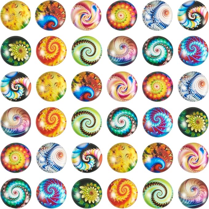 100Pcs Printed Glass Cabochons for Jewelry Making, Vortex Printed Half Round Cameo Dome Tiles Flatback Dome Cabochons for Photo Cameo Pendant Scrapbooking DIY Crafts