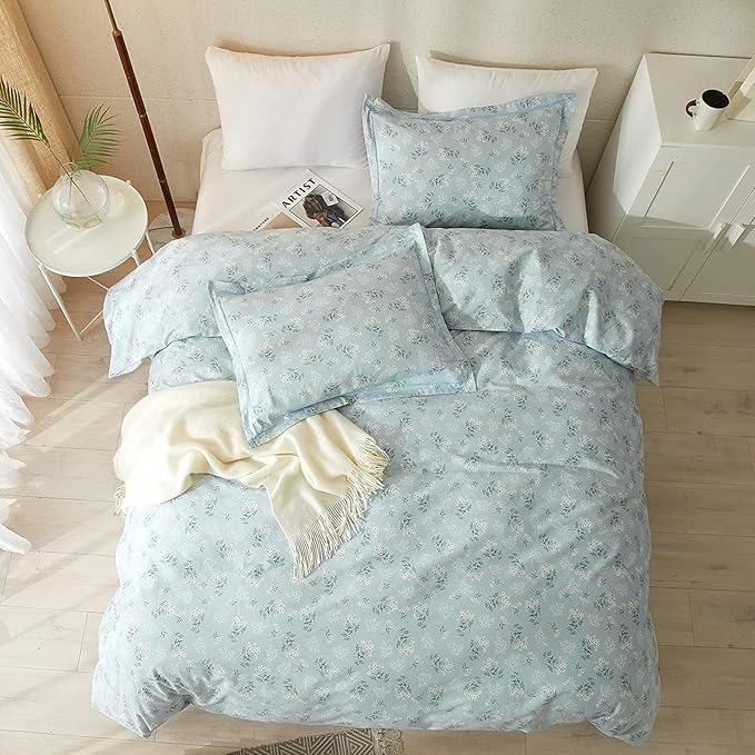 Blue Flowers Comforter Set Twin XL Soft Fluffy Microfiber Bedding Set Vintage Farmhouse Floral Comforter Set Garden Style Botanical Comforter for Girls Teens Boho Floral Bed Comforter for All Season