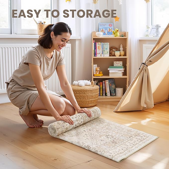 zesthome Washable Runner Rug 2.5x10 - Stain Resistant Entryway Rug,Ultra-Thin Kitchen Rugs, Anti Slip Backing Runner Rugs for Entrance Laundry Room Indoor Hallway (Cream/Beige,2.5'x10')