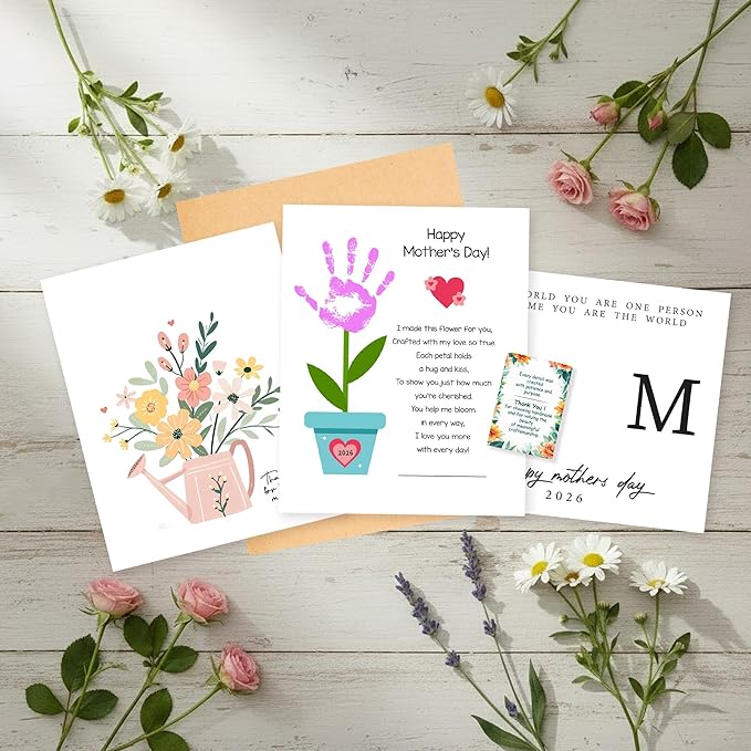 Pack 3 Handprint Floral Flower Bouquet Handprint Craft DIY for Mothers Day Card, Unique Gifts for Mom from Daughter or Son for Mother's Day,Best Presents for Moms, Best mom Ever Gifts, Mothers Day Decor for Mother's Day