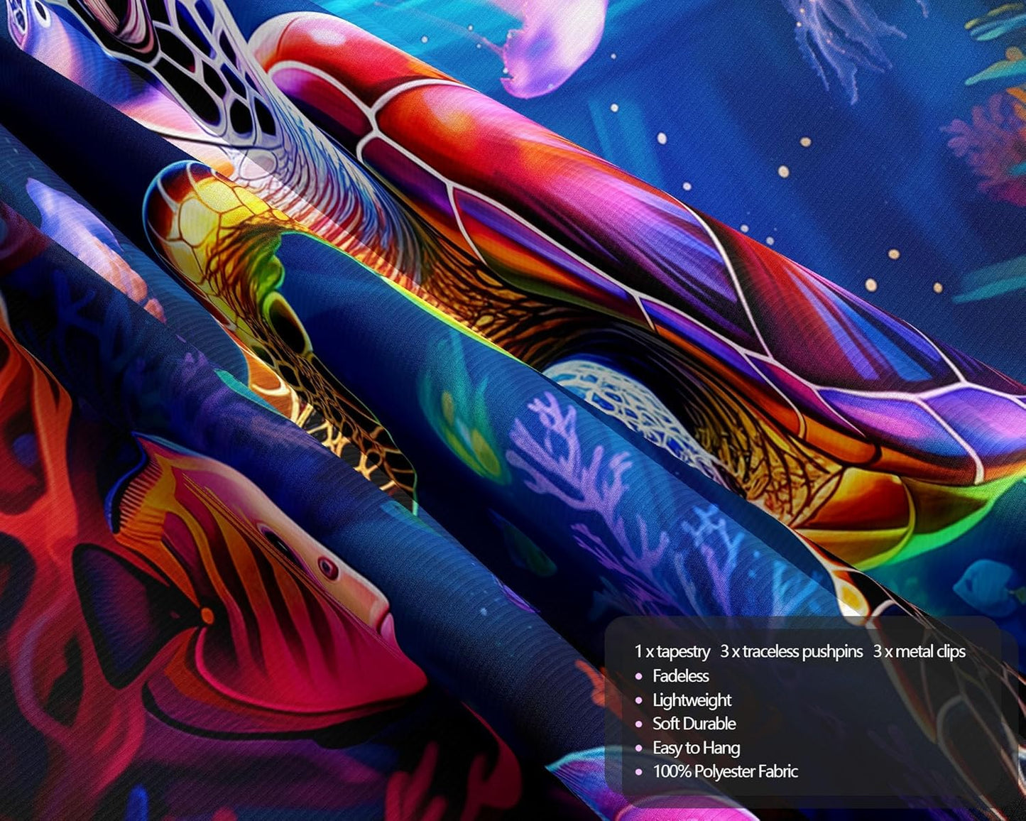 QGHOT Turtle Tapestry, Blacklight Ocean Tapestry Wall Hanging Undersea Black Light Poster for Kids Glow in the Dark for Bedroom Children Toddler Room Decor 37x29in