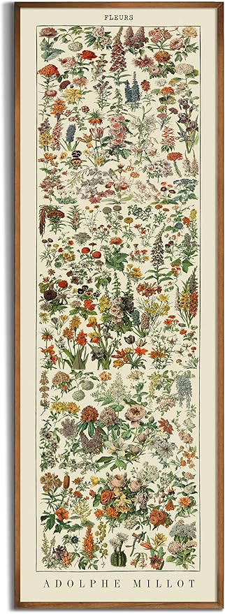 Vintage Farmhouse French Country Bedroom Wall Decor Above Bed - 10x30" - Vertical Wall Art Over the Bed - Panoramic Flower Pictures Sign - Canvas Oil Painting Long Narrow Millot Botanical Wall Art