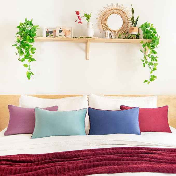 MONDAY MOOSE Decorative Throw Pillow Covers Cushion Cases, Set of 4 Soft Velvet Modern Double-Sided Designs, Mix and Match for Home Decor, Pillow Inserts Not Included (12x20 inch, Purple/Blue)