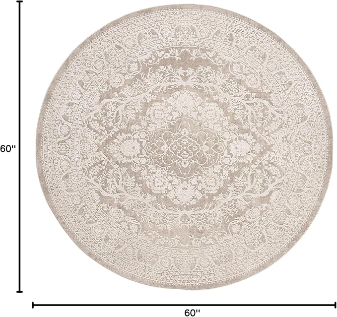 SAFAVIEH Area Rug 5' Round - Reflection Collection - Beige & Cream, Non-Shedding & Easy Cleaning, Ideal for Entryway, Living Room, Bedroom (RFT668A)