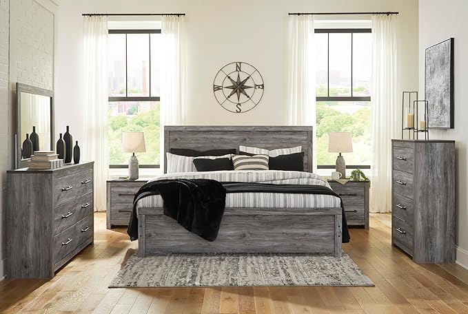 Signature Design by Ashley Bronyan Rustic 2 Drawer Nightstand, 2-Tone Look, Light Gray and Dark Gray, Large Scale Handles, Fully Finished Drawer Interiors, 24.72" Tall, Gray