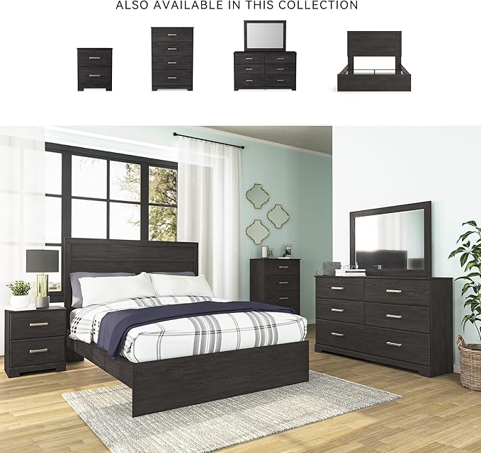 Signature Design by Ashley Belachime Contemporary 2 Drawer Nightstand, 24.41" Tall, Black