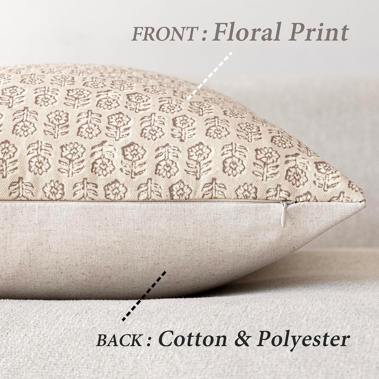 Foindtower Set of 2 Decorative Neutral Floral Print Throw Pillow Covers Vintage Accent Farmhouse Cushion Covers Boho Home Decor for Sofa Chair Couch Bedroom Living Room Outdoor,18×18 Inch,Ivory Beige