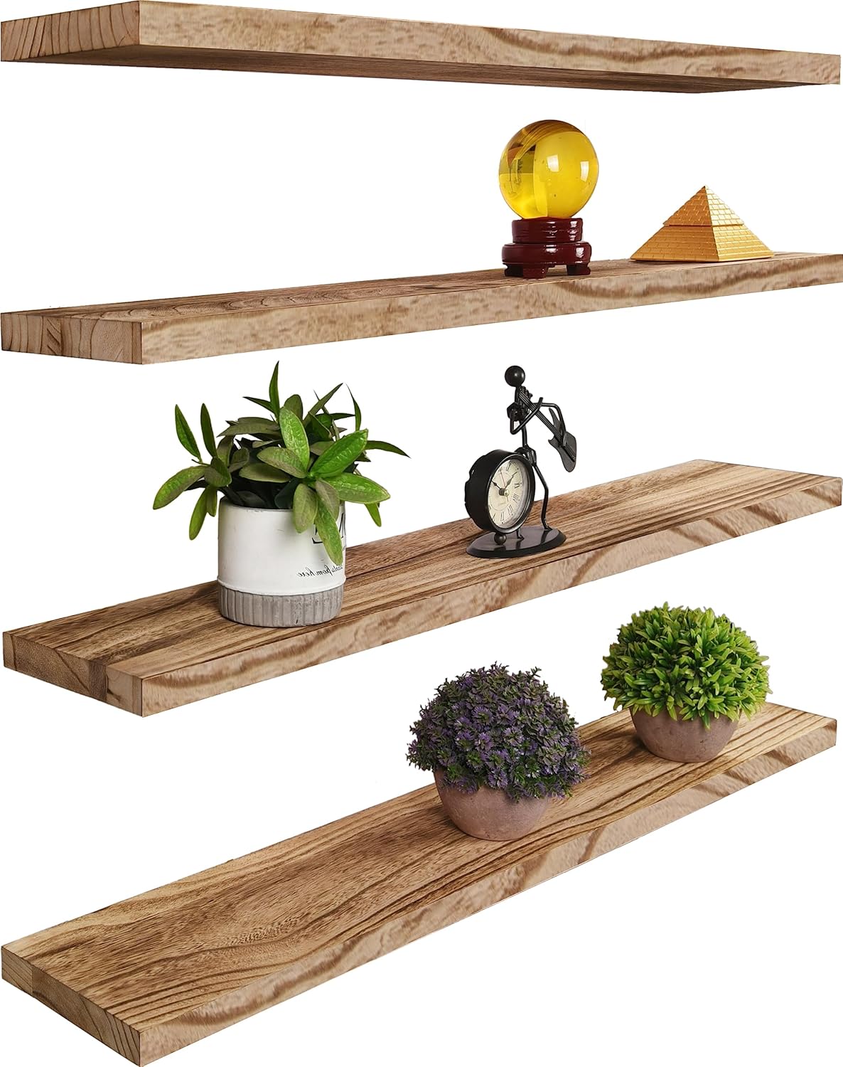 Wood Floating Shelves for Wall, Rustic Wall Shelves for Bedroom, Wall Mounted Floating Shelf, Set of 4 Light Walnut 36 Inch - Décor Diaries