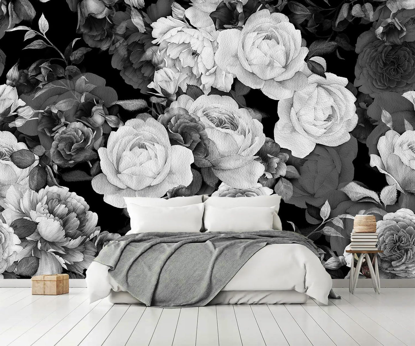 AFZEVEB-Dark Peony Wallpaper Watercolor Rose Wall murals for Bedroom 159"x107" (Not Peel and Stick)
