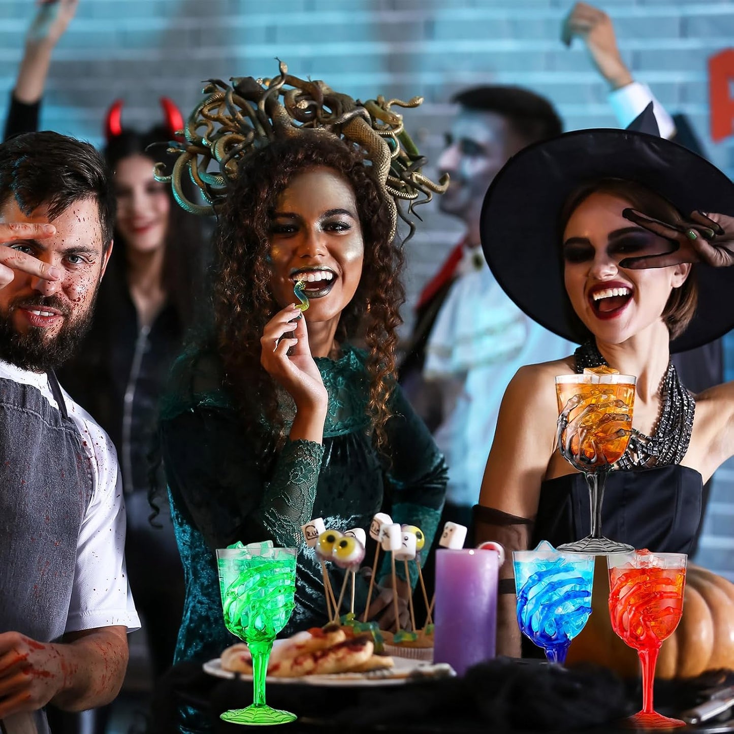 Sliner 24 Pcs Halloween Skeleton Hand Plastic Goblets 12 oz Spooky Skeleton Hand Goblets Halloween Wine Glasses Champagne Glassware Creepy Clear Cups for Party Haunted House, 4 Color