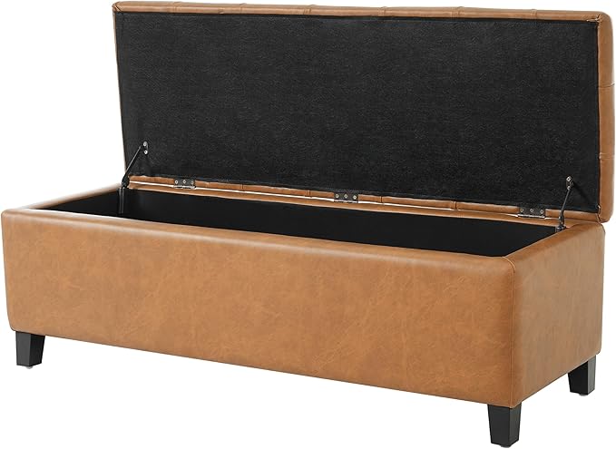 Christopher Knight Home Ottilie Faux Leather Storage Ottoman Bench, Wooden Rectangular Ottoman with Storage, Bedroom End of Bed Foot Stool, Entryway Ottoman Footrest, Living Room Extra Seat, Brown