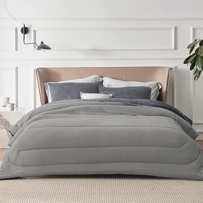 Bedsure Queen Comforter Set - Cooling and Warm Bed Set, Dark Grey Reversible Bedding for All Season, 3 Pieces, 1 Queen Size Comforter (88"x88") and 2 Pillow Cases(20"x26")