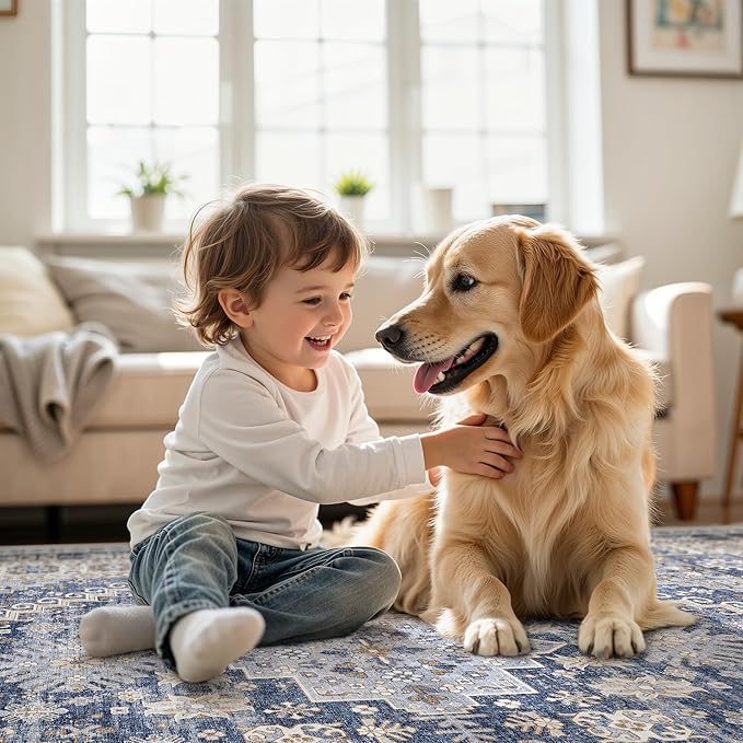 zesthome Washable Round Area Rugs - Non-Slip 6ft Round Rugs, Ultra-Thin Large Circle Rugs for Living Room, Soft Low Pile Rug for Bedroom, Kitchen, Nursery - Vintage Stain Resistant Round Rug